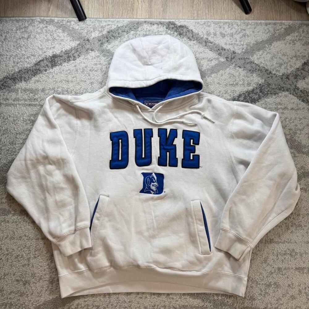 2000s champs sports white Duke University hoodie. Few stain size small